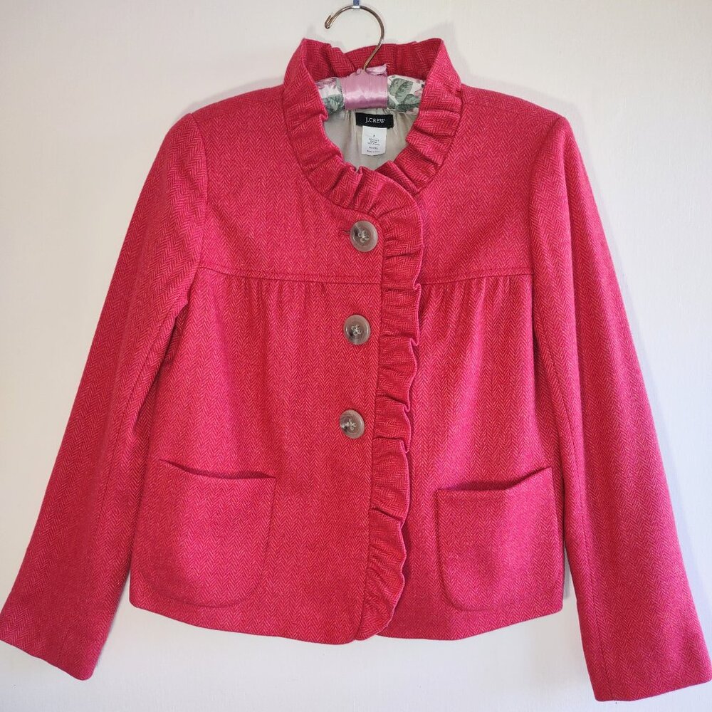 J. Crew Scottish Wool Ruffled Blazer  Women's Size 2  Boho Chic Romantic